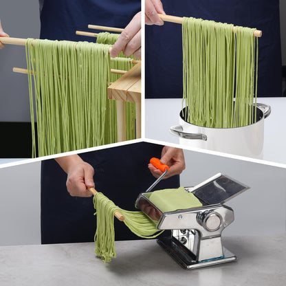 Talentree Collapsible Pasta Drying Rack, Wood Pasta Dryer Hanger Rack, Spaghetti Noodle Drying Hanging Rack Stand with 12 Bars and Transfer Wand, Foldable for Easy Storage