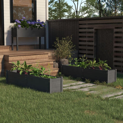 hliofuir Raised Garden Bed Set of 2 in Gray Solid Pinewood 59"x59"x12" Large Elevated Planter Box for Herbs Flowers Outdoor Patio Balcony Gardening