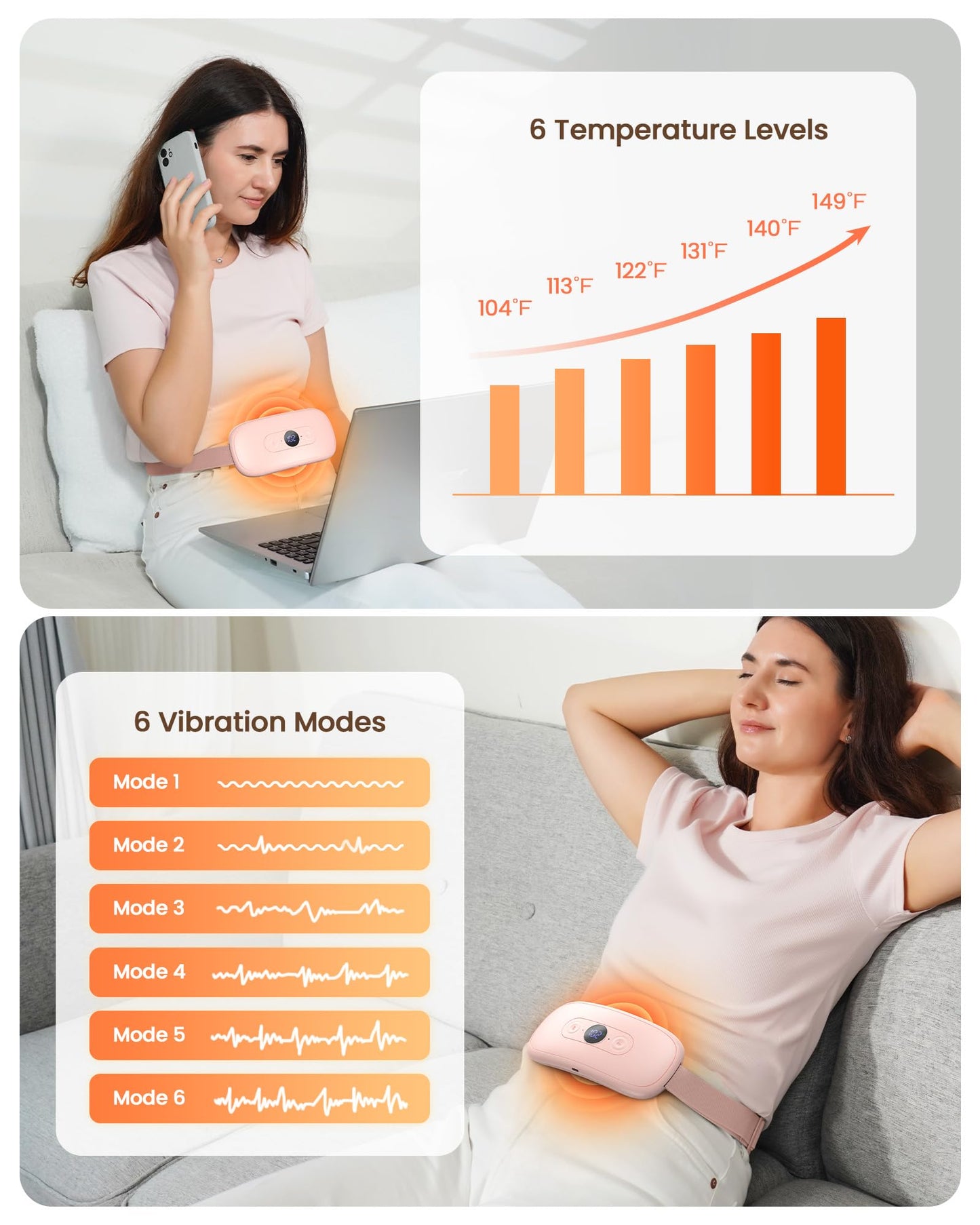 Heating Pad for Period Cramps, Fast Heating with 6 Heat Levels and 6 Massage Modes, Portable Menstrual Heating Pad, Belly Period Massager for Women and Girls, Pink