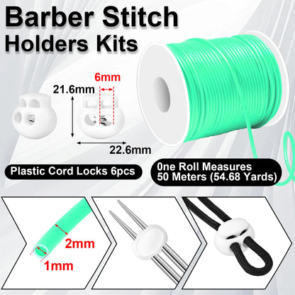 6pcs Plastic Stitch Holders for Knitting Needle Stoppers, 54.68 Yards 2mm Hollow Barber Cords for Knitting Stitch Holders Needle Point Protectors Crochet Accessories and Gadgets, Pony Bead Lacing Cord