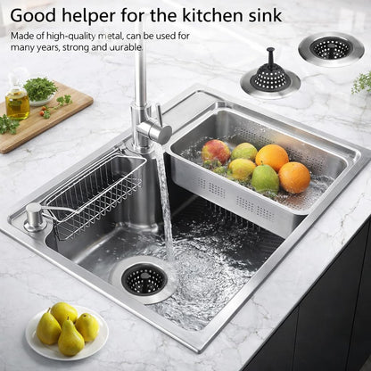 2 Pack Silicone Sink Drain Strainer, Flexible Kitchen Sink Strainer Basket with Metal Rim, 4.5 Inch Drain Catcher & Food Stopper, Free Shower Drain Cover