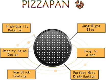 Pizza Steel Pan for Oven, 12 Inch Nonstick Round Pizza Baking Sheet, Perforated Carbon Steel Pizza Bakeware