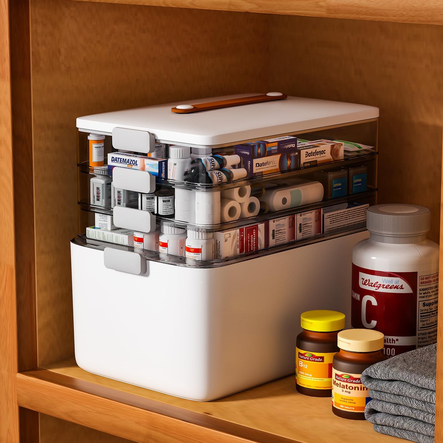 funest 4- Tier Medicine Storage Box Organizer Portable First Aid kit Box Sewing, Art, Craft with Handle, Multipurpose Medical Supply Organizer with Removable Tray