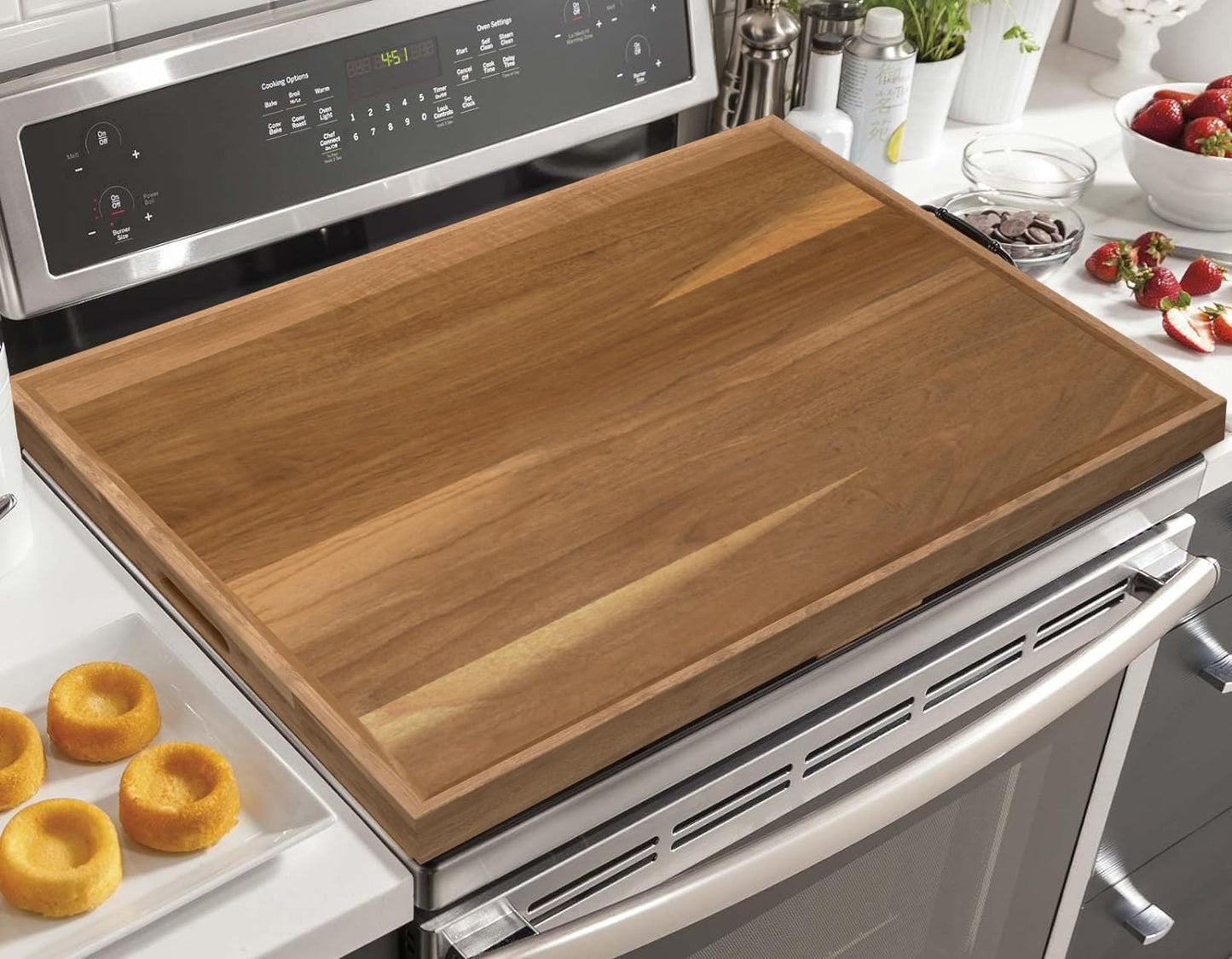 YUHFERA Stove Cover Board for Gas Stovetop - 30" x 22" Noodle Board Electric Stove Cover for RV Stove Top, Extra Countertop Space for Kitchen Stovetop（Acacia）