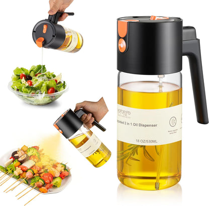 2 1 17.2oz/511ml Glass In Olive Oil Dispenser Bottle for Kitchen Gadgets, Olive Oil Sprayer for Cooking (Transparent)