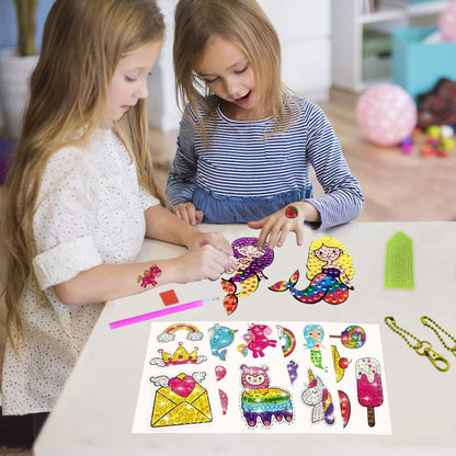 ACSAUMMY Diamond Art Painting Kits, 15pcs Diamonds Art Sticker + 8pcs Double Sides Diamond Keychains Kit Uni-Corn Gem Arts Craft Stickers Kit DIY Diamond Keychain Making Kit for Adults Kids Age 6-12