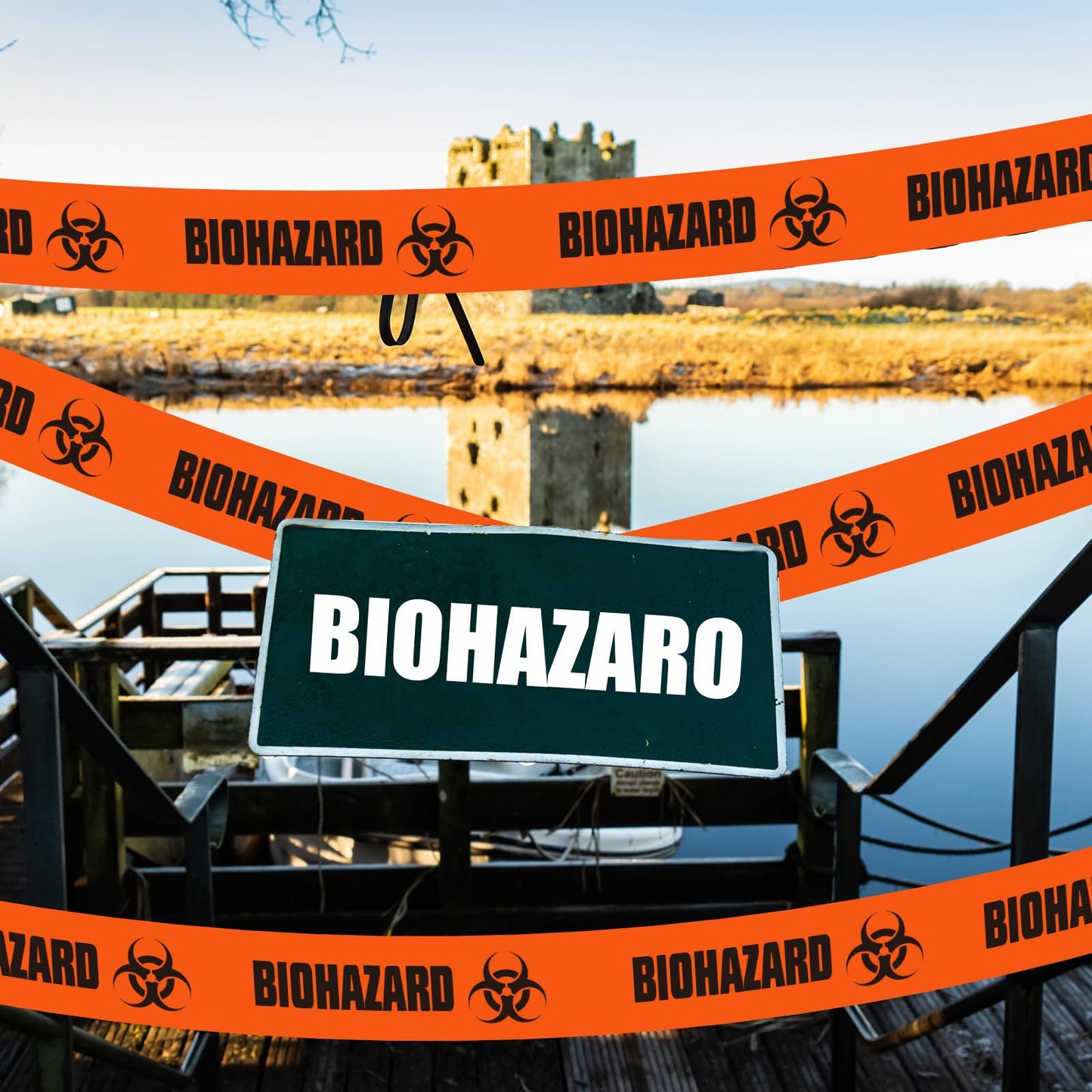 Innconee 3 Rolls Biohazard Tape Roll Safety Warning Adhesive Stickers Orange Caution Tape Roll with Legend Biohazard for Identifying and Marking, 55 Yd. Length x 2" Width