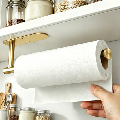 Gewtur Gold Paper Towel Holder Under Cabinet, Adhesive Paper Towel Roll Holder Stick on Wall, Stainless Steel Towel Paper Holder for Bathroom Kitchen