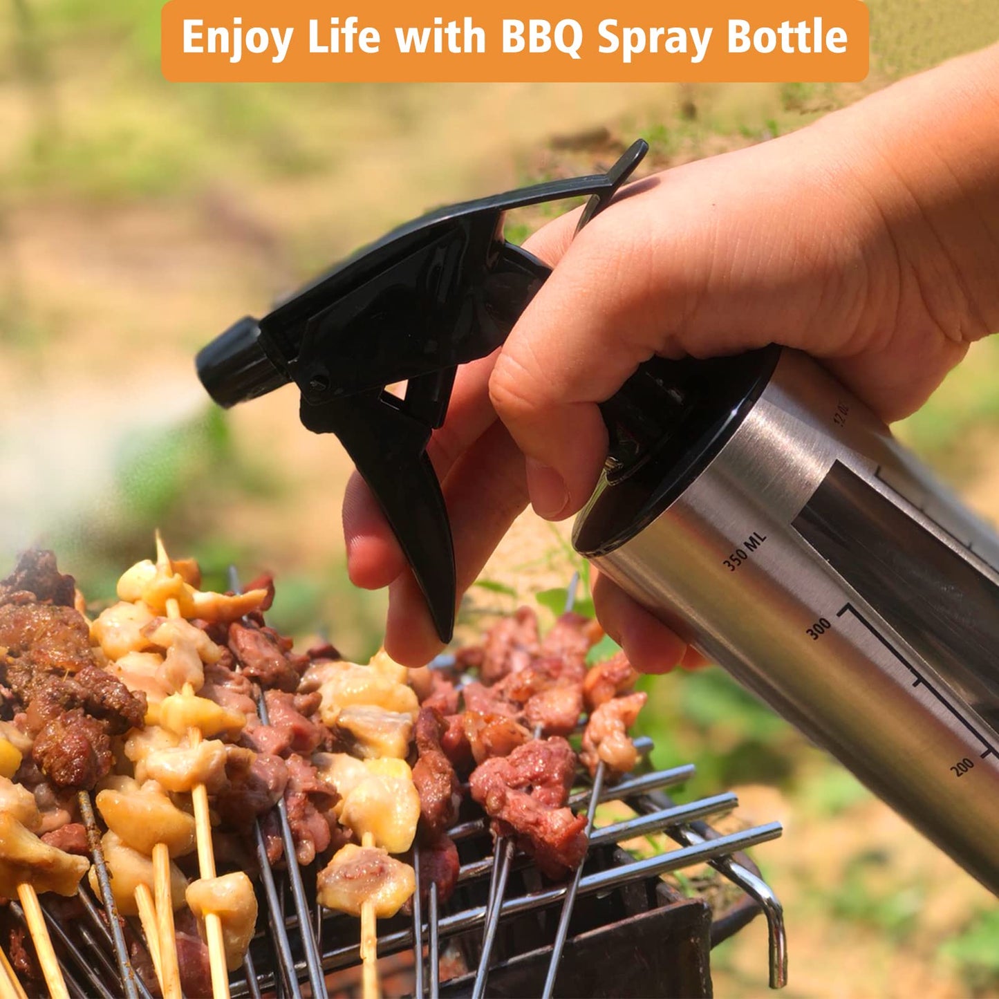 HEYISME BBQ Spray Bottle & Marinade Injector for Smoking, Upgrade 3 in 1 Food Grade Spritzer Bottle for Smoker(Adding Oil Mist Sprayer), 12oz/350ml