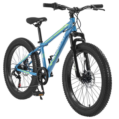 richvelo 26 Inch Fat Tire Bike Adult/Youth Full Shimano 7 Speeds Mountain Bike, Dual Disc Brake, High-Carbon Steel Frame, Front Suspension, Mountain Trail Bike, Urban Commuter City Bicycle