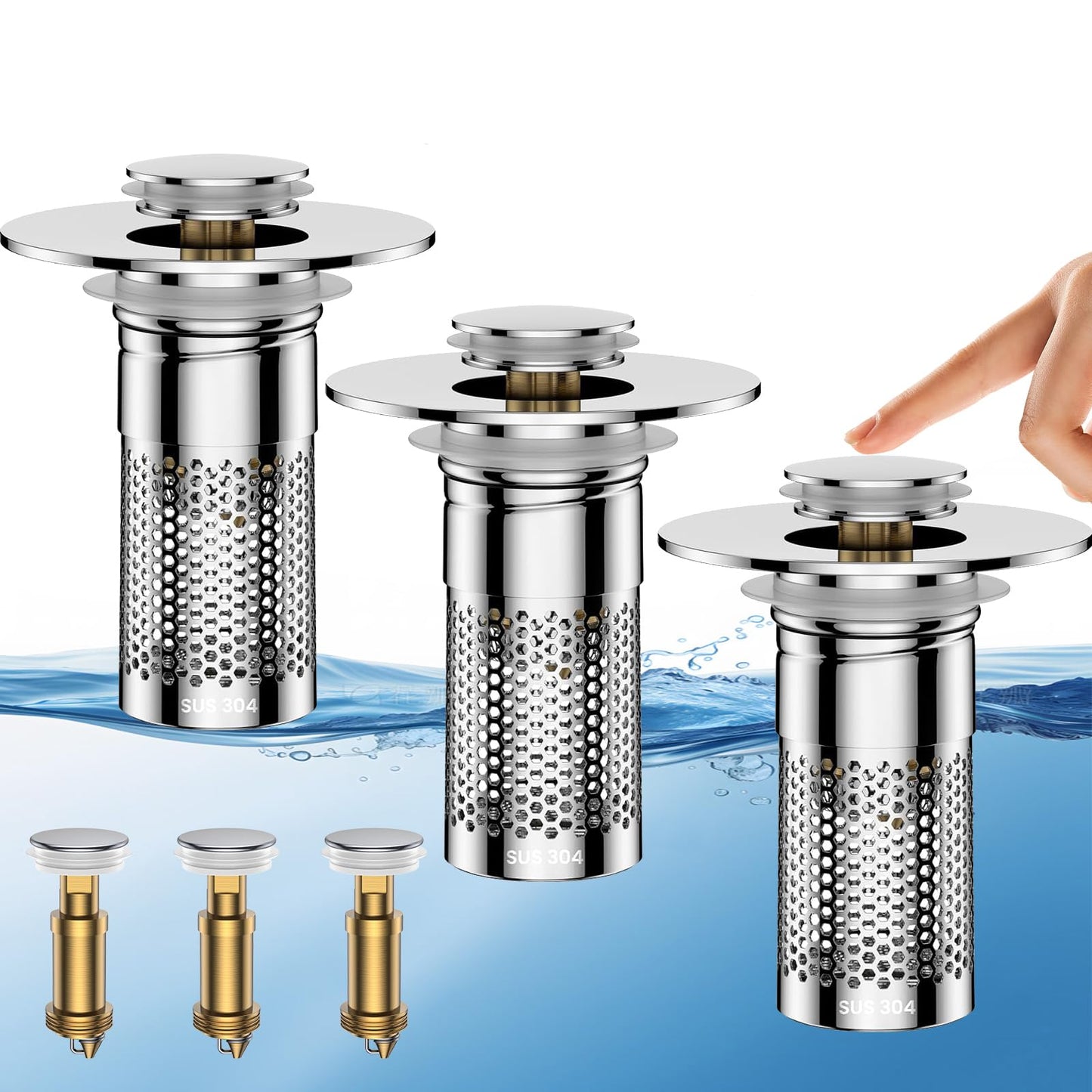 Bathroom Sink Drain Strainer,Universal Pop-Up Sink Stopper Hair Catcher, Anti-Clog Stainless Steel Drain Filter Basket, Removable Sink Drain for Bathroom Sink Stopper