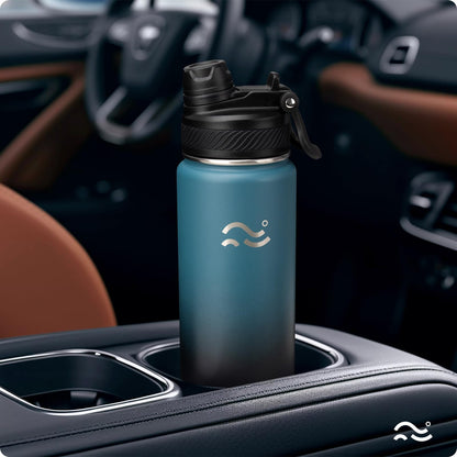 Swigina [2-IN-1 LID] Insulated Water Bottle with Silicone Boot (36hrs Cold/18hrs Hot) - DIY Stickers, Leakproof, BPA Free, Black, 24 oz