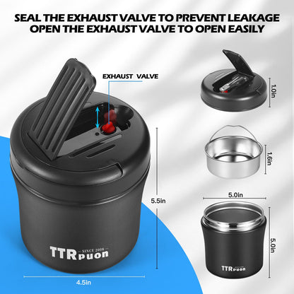 Insulated Food Container Soup Thermo for Hot Cold Food Adults 40 OZ, Stainless Steel lunch box, Wide Mouth Thermo Jar with Folding Spoon and Handle (BLACK)