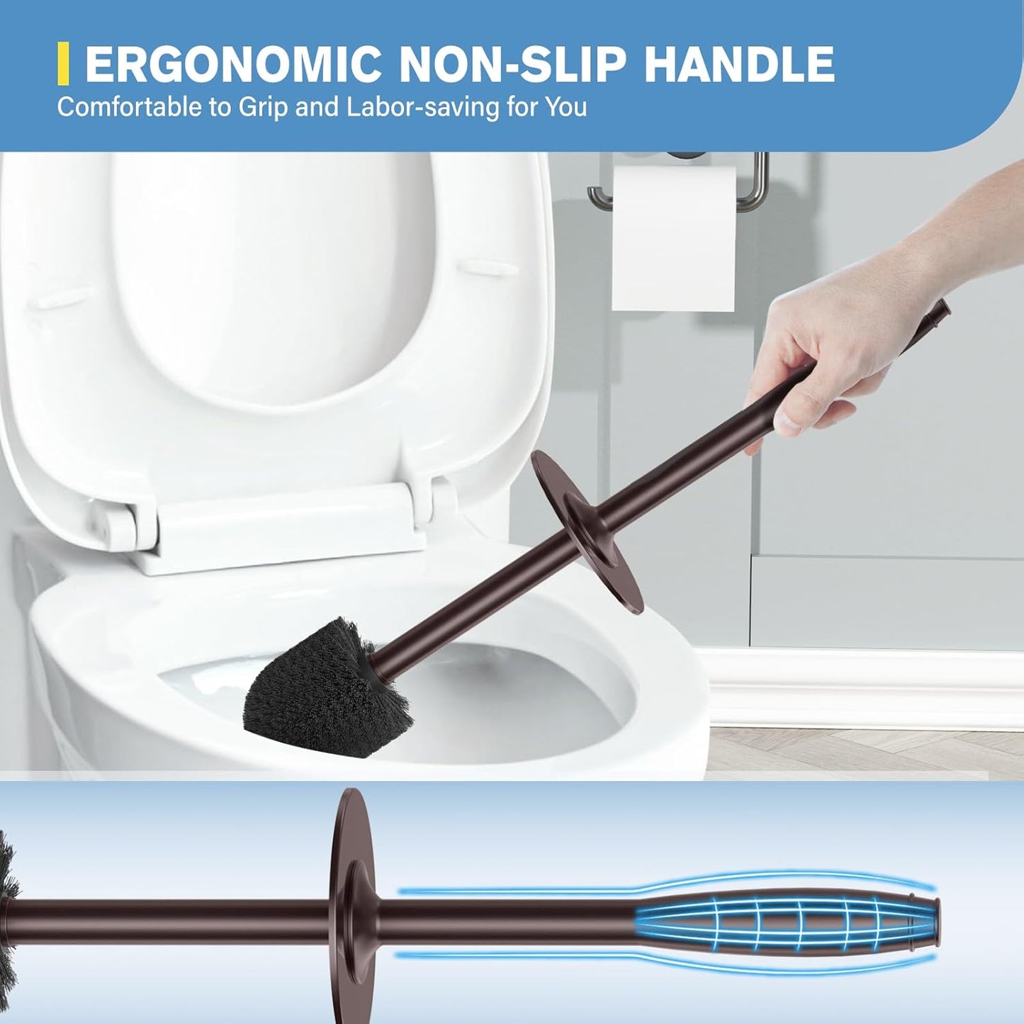 Set (2Pcs UPTRONIC Toilet Brush, Aluminum Alloy Toilet Brush and Holder with Long Handle Durable Bristles Toilet Bowl