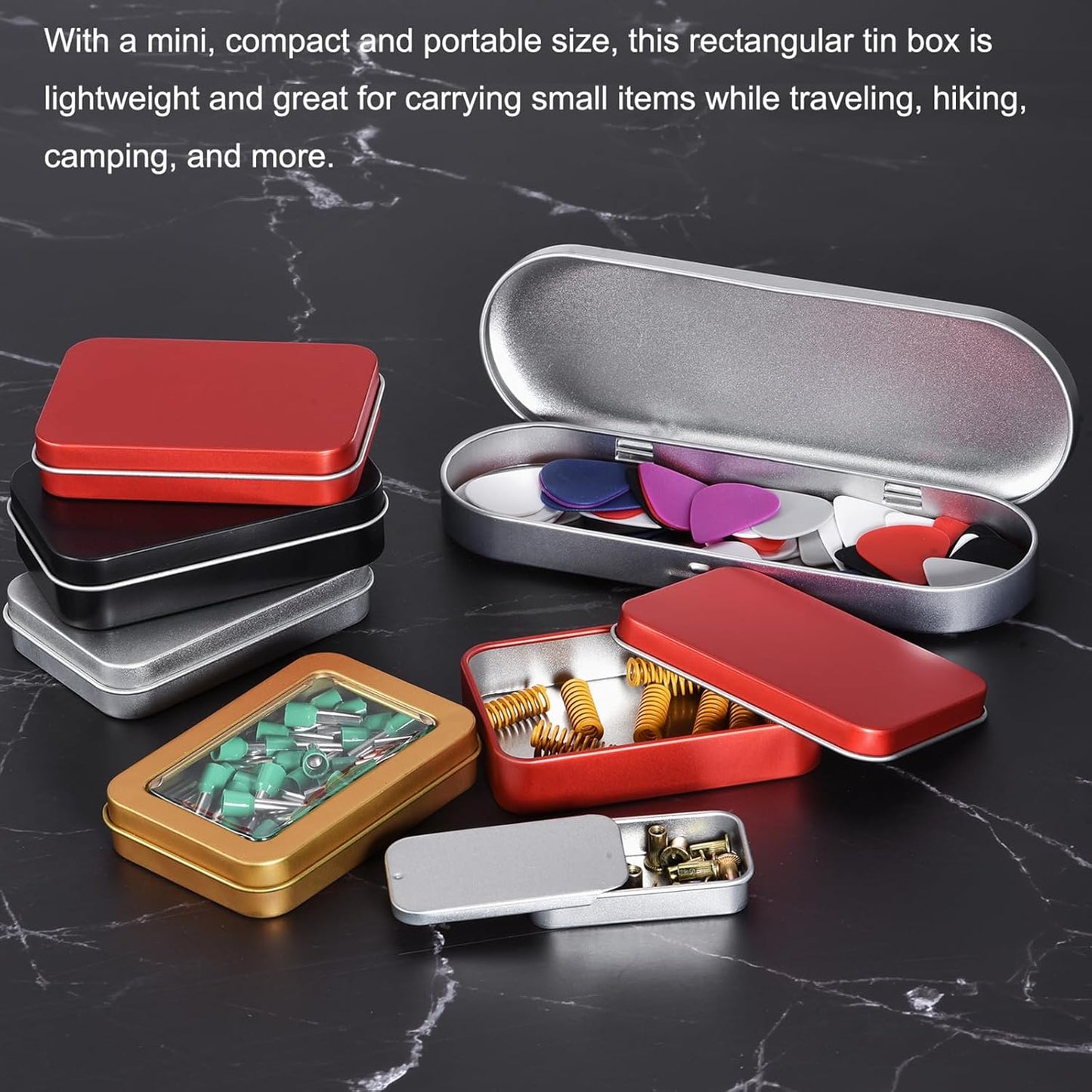 uxcell Metal Tin Box, 2pcs 6.89" x 1.5" x 0.79" Empty Tinplate Containers with Hinged Lids, Black for Home Organizer