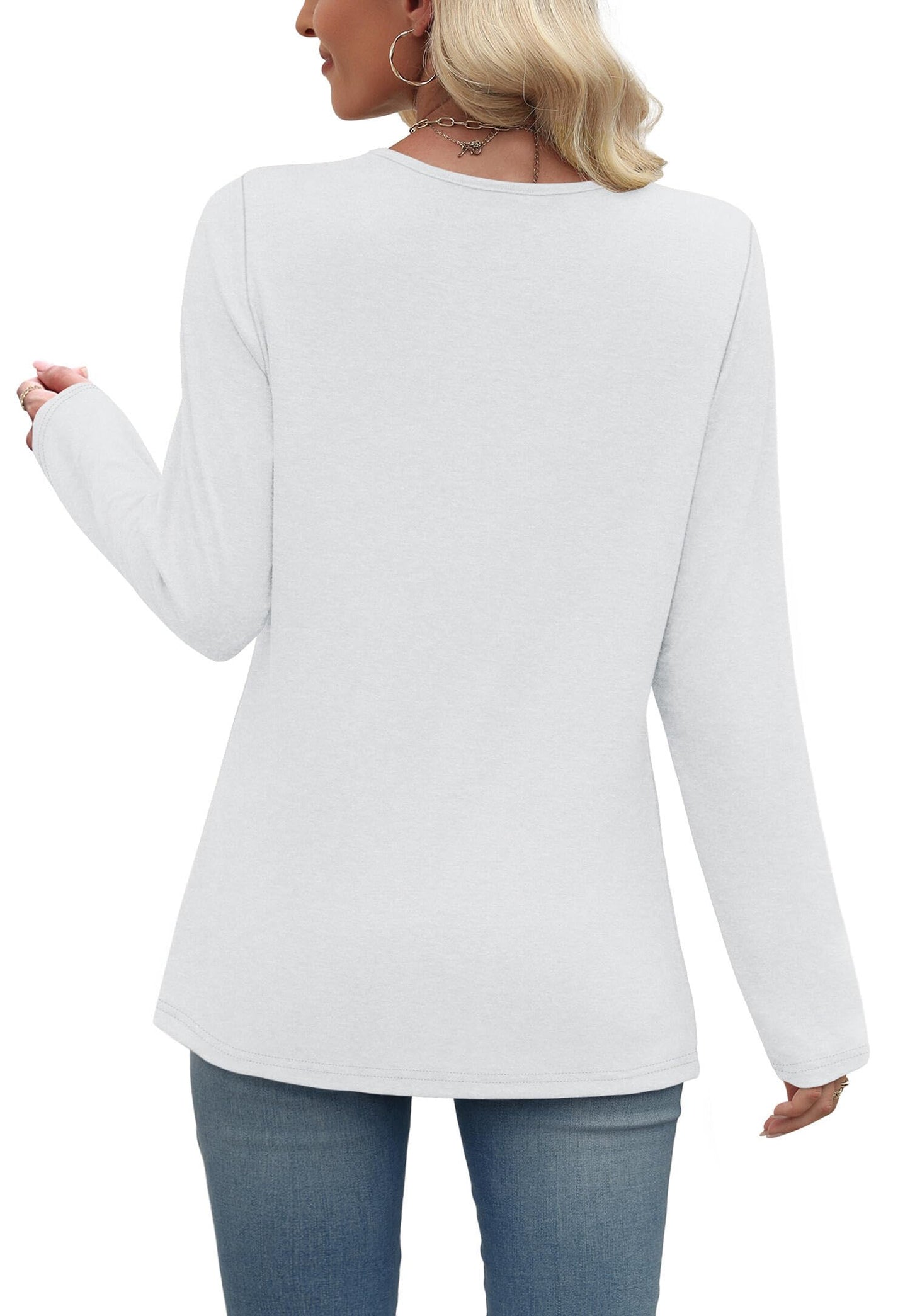 WIHOLL Long Sleeve Shirts for Women Fall Outfits V Neck T Shirts Button Down Tunic Tops Fashion Clothing