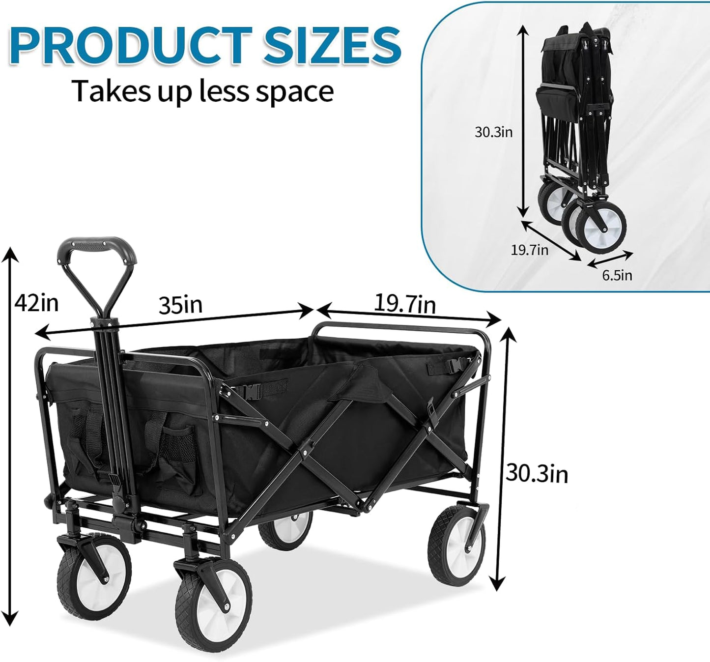 Heavy Duty Foldable Wagon Utility Carts with Wheels Adjustable Handle Collapsible Wagon Cart for Outdoor Grocery