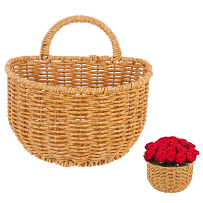 Zerodeko Straw Woven Trash Can - Small Khaki Wastebasket with Handle for Bedroom, Wall Hanging Basket