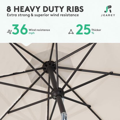 JEAREY 9FT Outdoor Patio Umbrella - Market Umbrella with Push Button Tilt & Crank | UV Protection & Waterproof (Cream Beige)