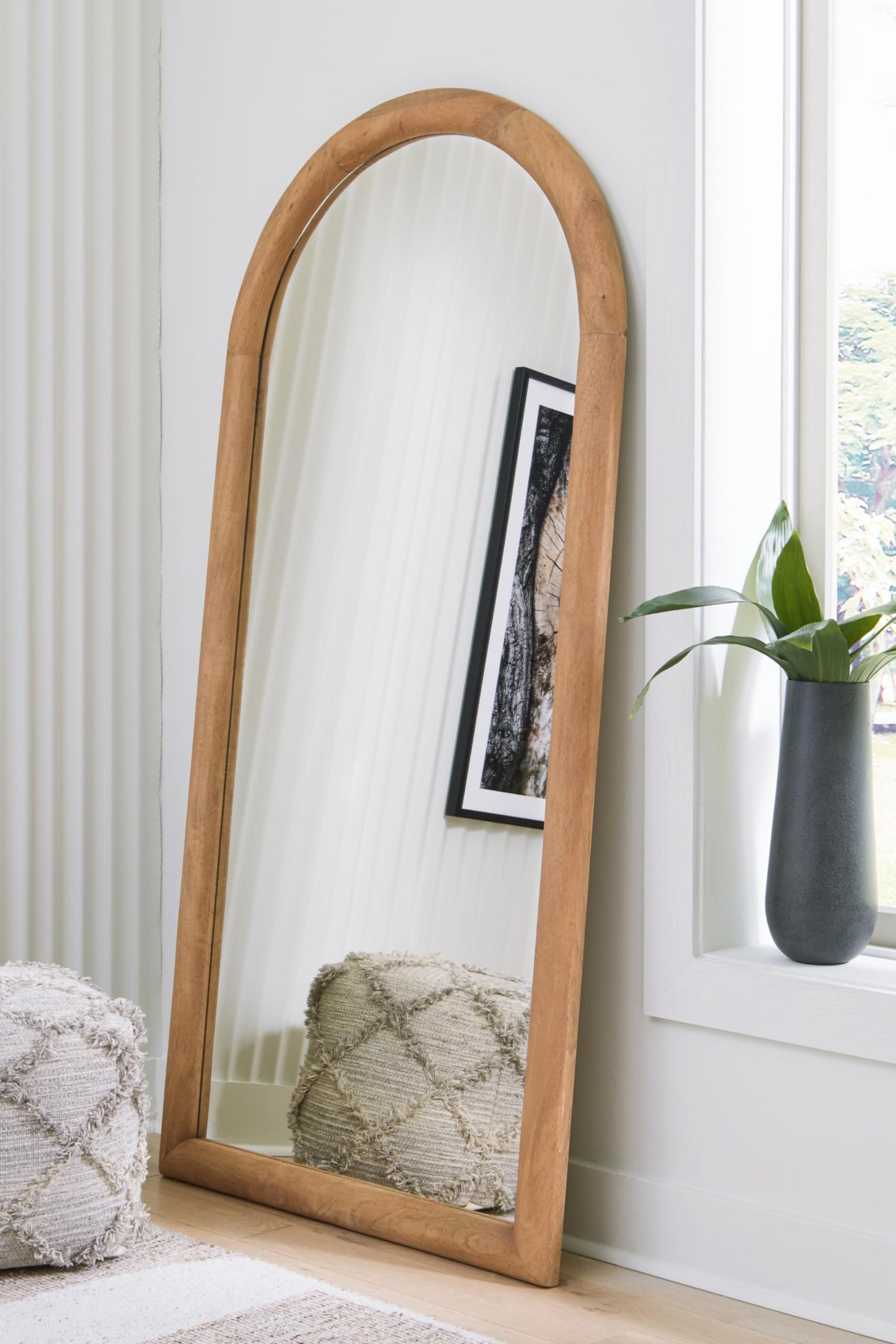 Signature Design by Ashley Dairville Casual Full Length Arched Floor Mirror with Thick Frame, Light Brown