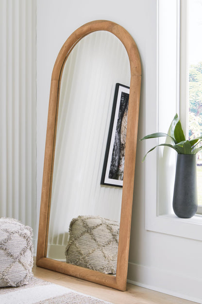 Signature Design by Ashley Dairville Casual Full Length Arched Floor Mirror with Thick Frame, Light Brown