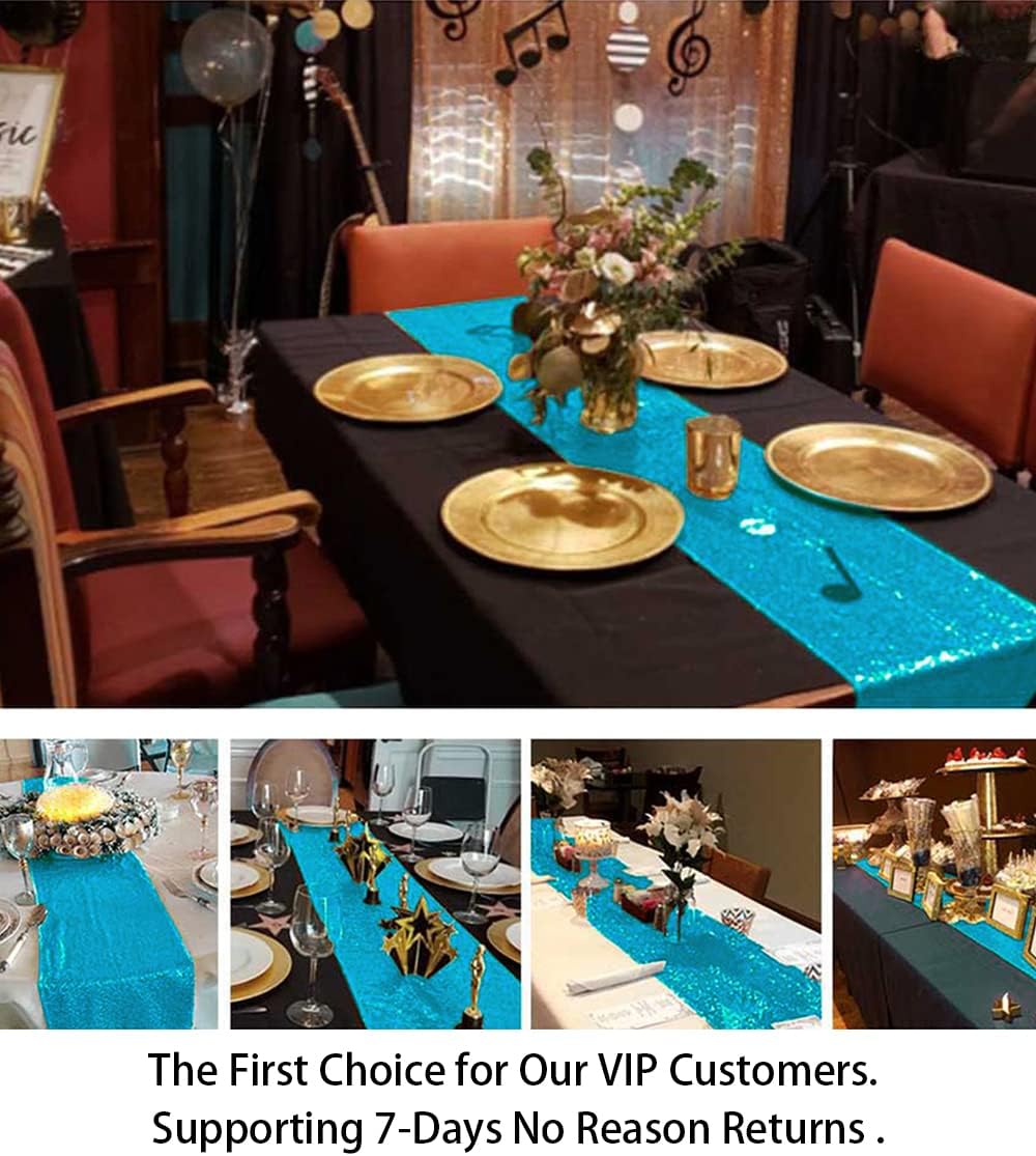 ShiDianYi Turquoise Sequin Table Runner, 14" x 108" Aqua Blue