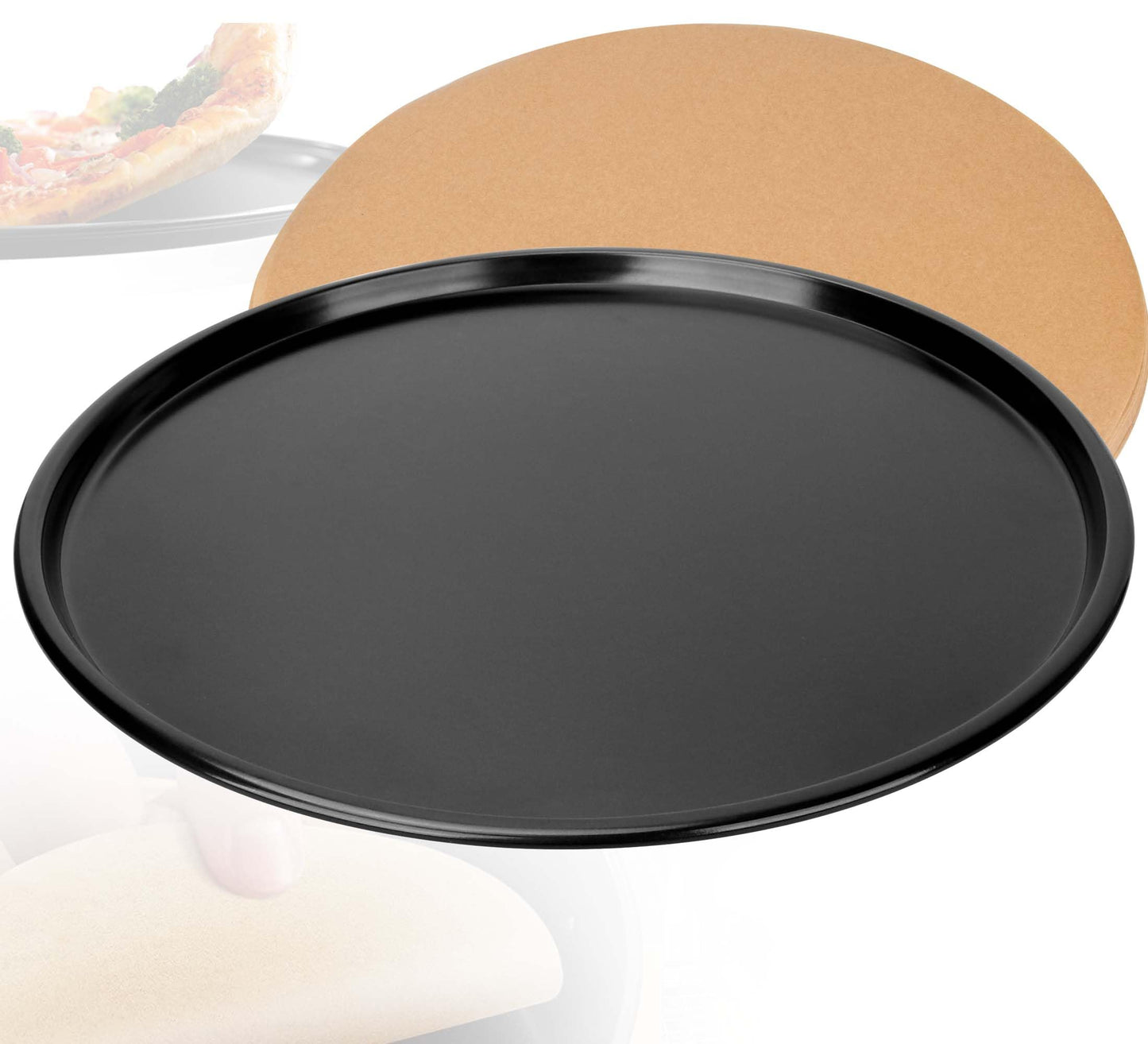 GYPNS 13 Inch Nonstick Pizza Pan Fit for Breville Smart Oven BOV800XL, BOV845BSS Countertop Oven Accessories Round Pizza Tray Replacement, with 50 Pcs Parchment Paper Sheets（Heavy Carbon Steel）