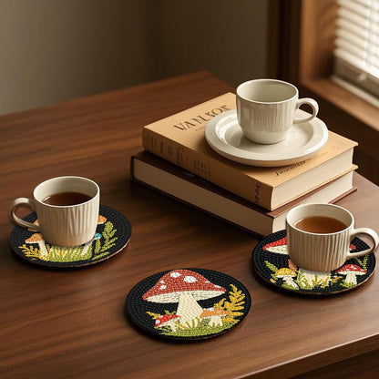 EWJRNSF 6 PCS 5D Diamond Painting Coasters Kits with Holder, Small Diamond Art Kits for Adults Beginners Diamond Dots Arts and Crafts Gems Supplies Item Mushroom Shaped