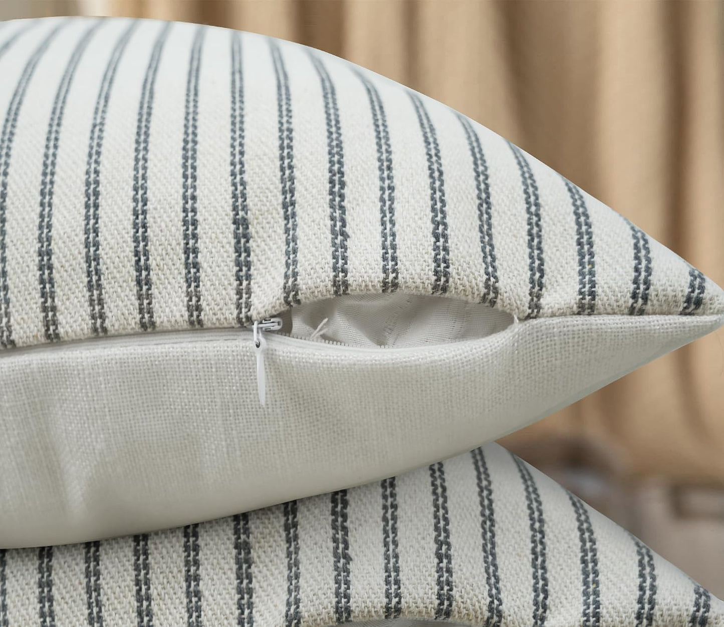 18x18, Set 2, JASEN Farmhouse Pillow Covers Modern Accent Square Throw Pillow Covers of Grey and Beige Striped