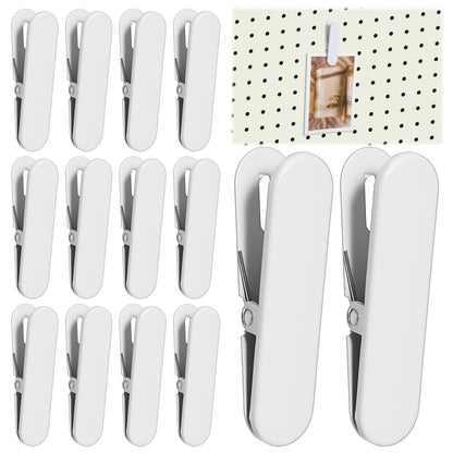 Tolare 12 Pcs White Pegboard Clips, Metal Pegboard Accessories White Hooks for Wall Organizer, Kitchen Bathroom Office Craft Room Storage Display, 3" x 0.78"