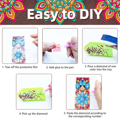 12 Pcs Diamond Painting Bookmarks,Mandala Diamond Art Bookmarks with Tassel, Diamond Art Painting Kits for Beginners Adults DIY Art Craft Gifts Book Decors