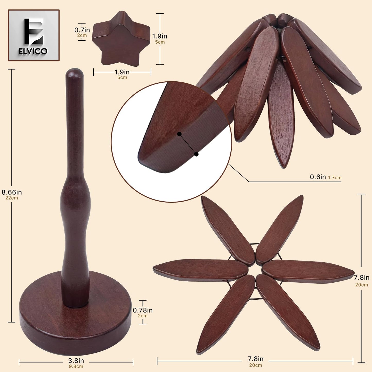 Wooden Trivets for Hot Dishes, Wooden Tree Trivet Set of 4 + 1 Stand Stored Like a Christmas Tree, Premium Heat-Resistant Natural Trivet Set for Kitchen Countertop, Bowl, Teapot