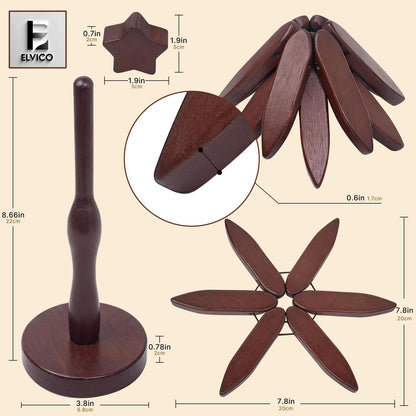 Wooden Trivets for Hot Dishes, Wooden Tree Trivet Set of 4 + 1 Stand Stored Like a Christmas Tree, Premium Heat-Resistant Natural Trivet Set for Kitchen Countertop, Bowl, Teapot