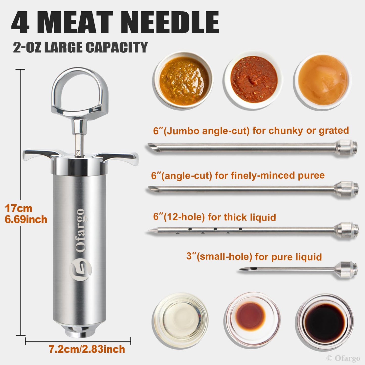 Ofargo Stainless Steel Meat Injector Syringe Kit with 4 Marinade Needles for BBQ Grill Smoker, Mother Day Gifts for Mom Men Dad Husband Him, 2-oz Large Capacity, Both Paper User Manual and E-Book Recipe