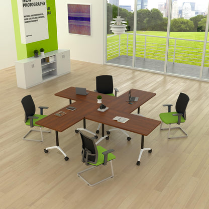 Folding Conference Table with Wheels, Flip Top Conference Room Table, Modular Mobile Training & Meeting Room Table Set, Space Saving Nesting Office Boardroom Desk for 6-12 Person, Set of 2/4/6/8