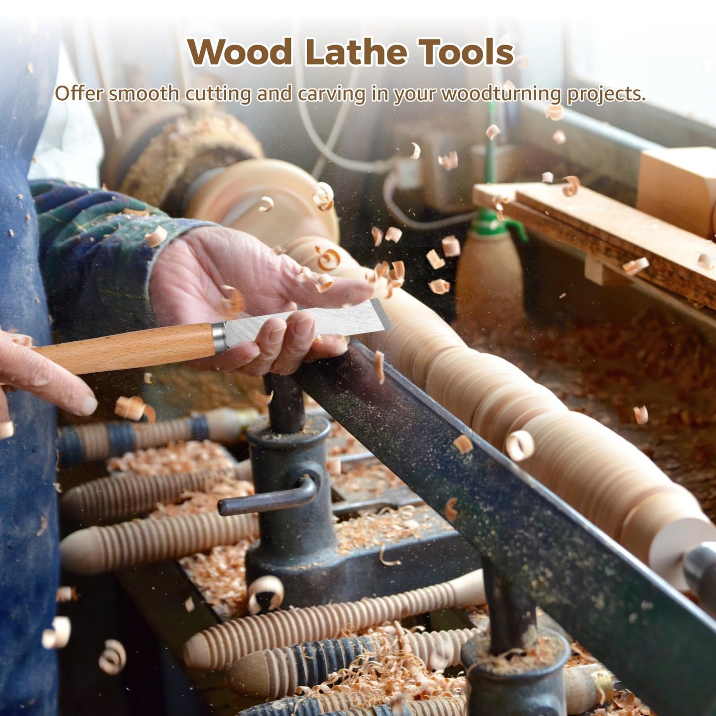 8 Pcs Wood Lathe Tools - Wood Turning Tools for Lathe with Steel Blades, Woodworking Tools for Beginners & Professionals