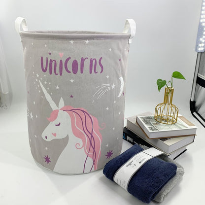 Mziart Kids Laundry Basket, Cute Collapsible Storage Baskets Baby Nursery Hamper Toys Box for Boys and Girls, Foldable Storage Bin Clothes Organizer Basket for Bedroom (Gray Unicorns)