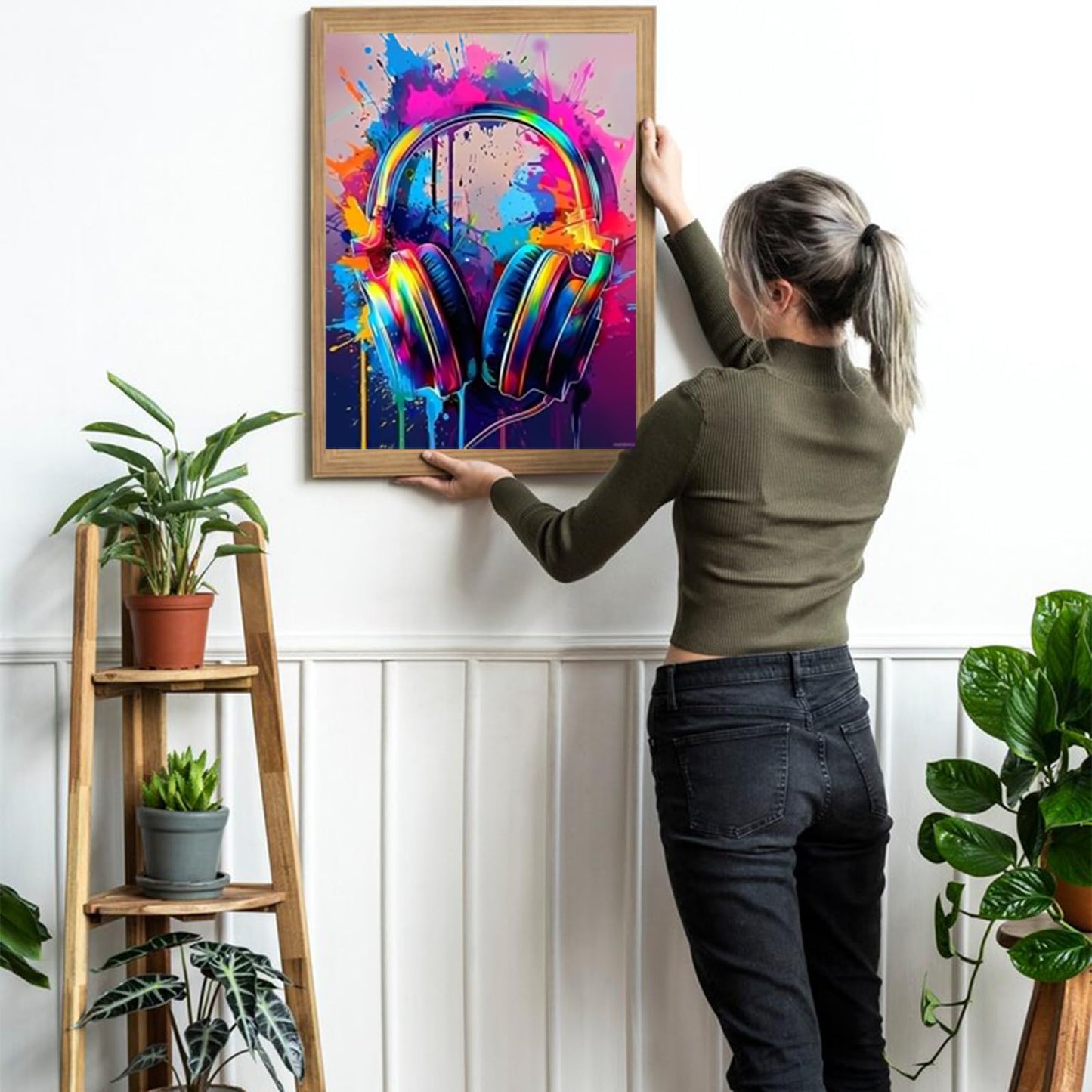 HMDIIMGE The Colorful Headphones 5D DIY Full Drill Round Art Diamond Art Perfect for Home Wall Deco Headphones Diamond Painting Kits for Adults 12x16 inch