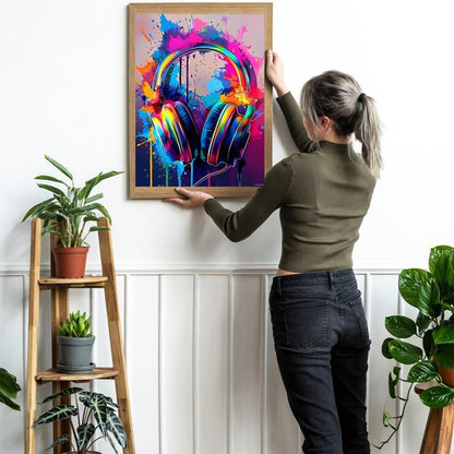 HMDIIMGE The Colorful Headphones 5D DIY Full Drill Round Art Diamond Art Perfect for Home Wall Deco Headphones Diamond Painting Kits for Adults 12x16 inch