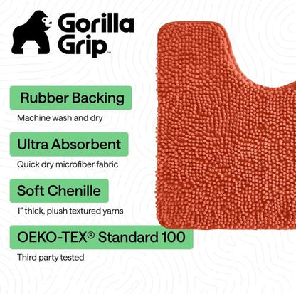GORILLA GRIP Plush Chenille Bath Rug Mat - Soft Microfiber for Oval Toilet Base | Machine Washable, Coral