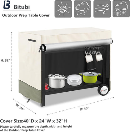 40 inch Bitubi Outdoor Dining Cart Cover for Royal Gourmet Double-Shelf Movable Dining Cart Table, Heavy Duty