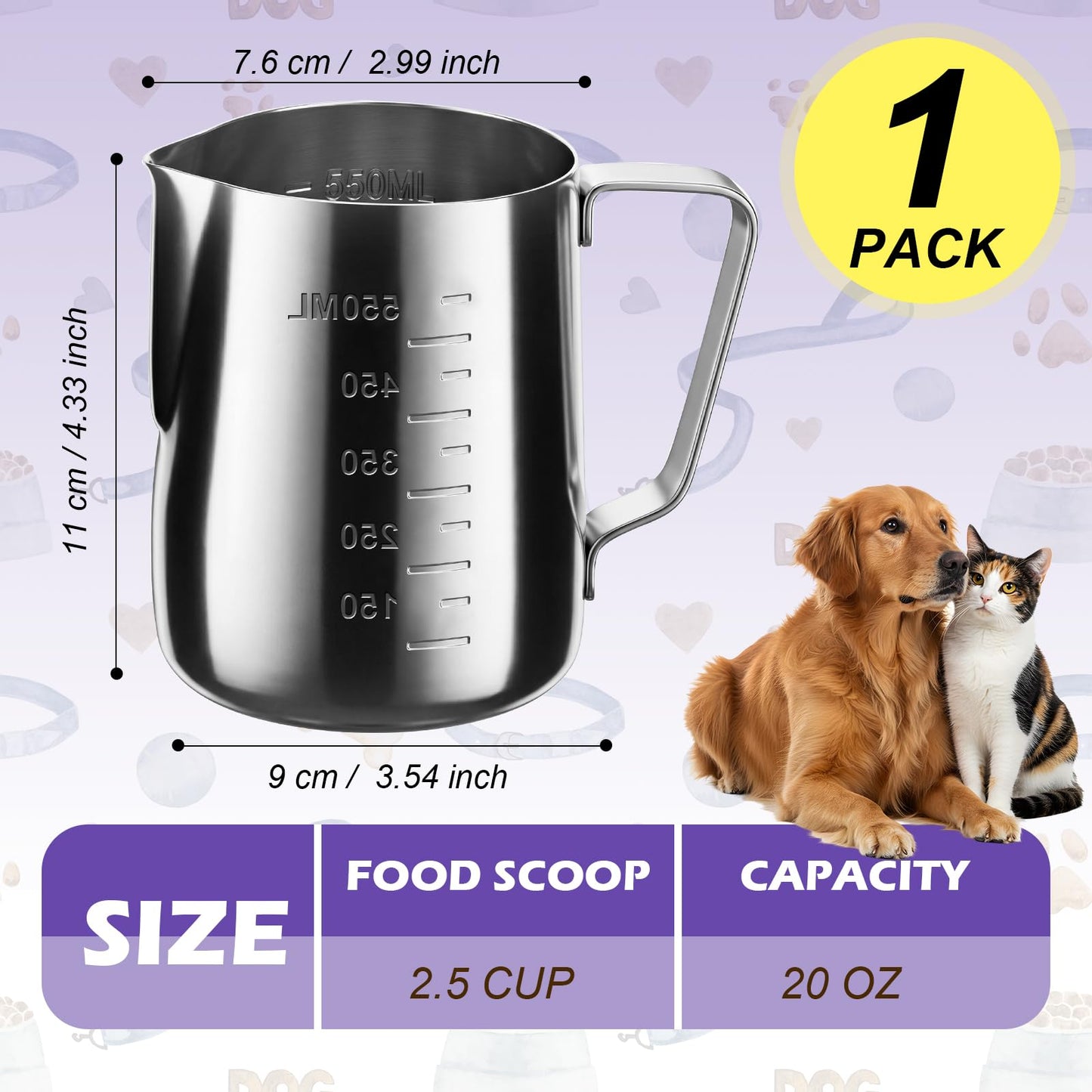 Ashmacdo 2.5 Cup Dog Food Scoop Stainless Steel Dog Food Measuring Cups Pet Food Scoop with Precision Scale Measurements for Dogs,Cats or Bird Foods, Injection Molded and Dishwasher Safe (2.5 CUP)