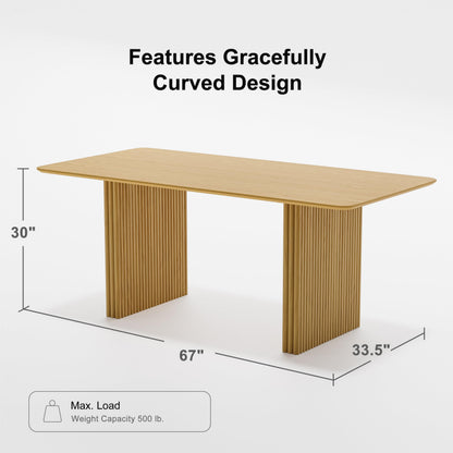 Casaphoria 67" Rectangular Dining Table, Modern Kitchen Table for 4-6, Farmhouse Style Large Table, Easy Assembly for Living Room, Kitchen, Bar, Natural Wood