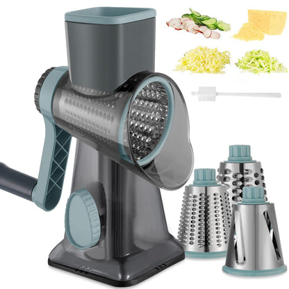 EDEFISY Cheese Grater Hand Crank Rotary Vegetables Shredder with Handle, 3-in-1 Graters with Interchangeable Blades and Non-slip Base Multifunctional Slicer for Kitchen