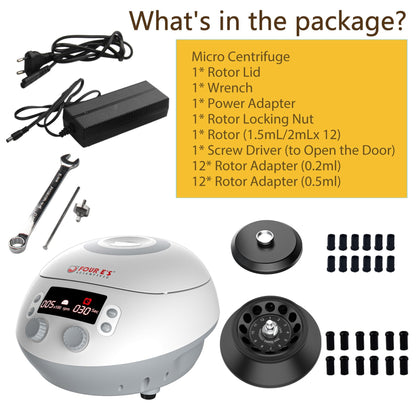 4E's USA High Speed Micro Centrifuge - Benchtop Centrifuge 500 to 15000 RPM Speed with 15100xg RCF, Lab Benchtop Centrifuge Machine with 12-Tube Rotor for 0.2ml/0.5ml/1.5ml/2ml