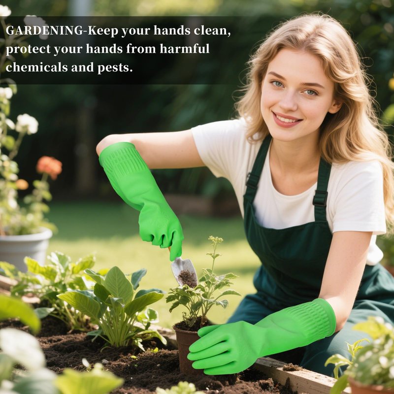 ccebwyny Rubber Gloves for Cleaning – 3 Pairs Reusable Gloves for Dishwashing, Kitchen and Household Tasks, 15-Inch Long (Regular Style, Large (Fits Medium Hands))