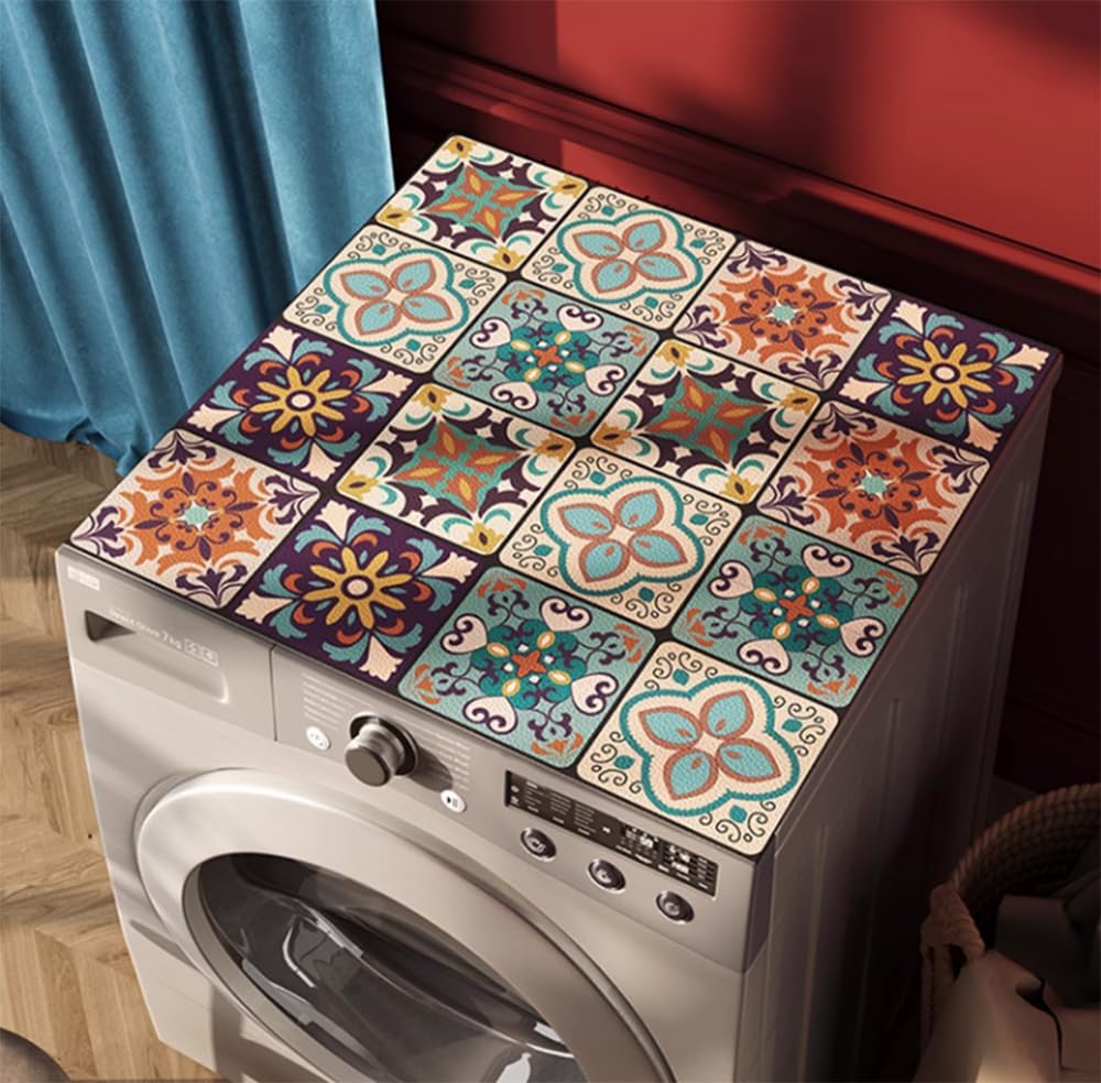 Colorful Diatomite Washer or Dryer Cover, Cute Dust-proof Mat for Laundry Machine, 23.6X23.6 in (Colorful-A)