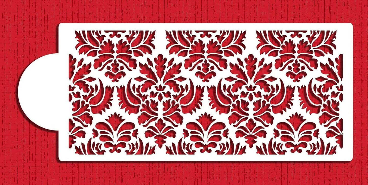 Designer Stencils C405 Damask Cake Tier, 5 Cake Stencil, Beige/semi-transparent, 3.1" x 13.5"