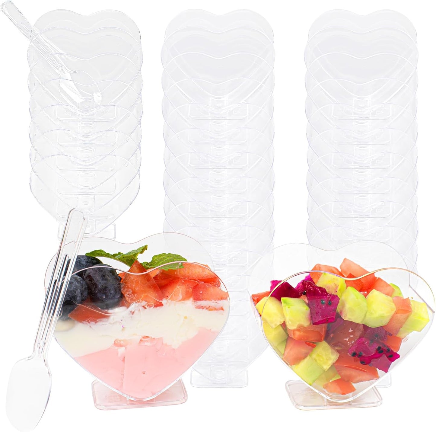 200 Pack 200 4 OZ FORBFAN Mini Dessert Cups with Pcs Spoons, Dessert Shooter Cups, Heart-shaped Small Serving