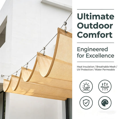 Wave Shade Sail Awning，Retractable Wave Shade Sails，Retractable Sun Shade Canopy Cover Sliding Wave Shade Sail for Pergola Patio Deck Yard Gazebo Outdoor(W1*L14m/W3.28*L45.93ft)
